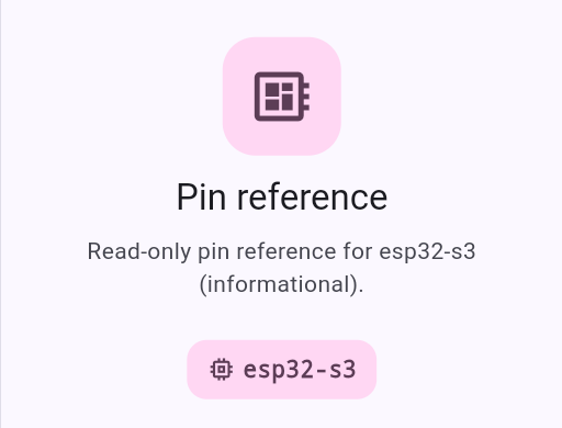 PyBLE 0.2.0 beta read-only pin reference on a Lenovo Android tablet showing the esp32-s3 runtime token for board 5646.