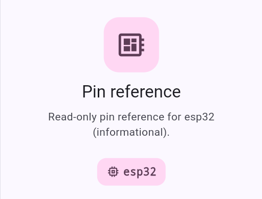 PyBLE 0.2.0 beta read-only pin reference on a Lenovo Android tablet showing the esp32 runtime token for board 8C9E.